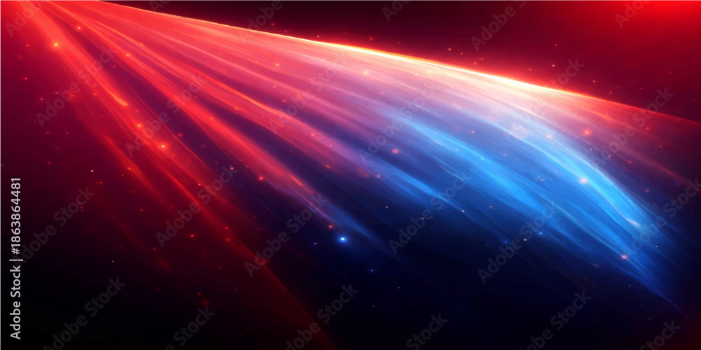 Fototapeta premium Abstract space background with glowing blue stars and shiny laser rays creates a bright motion design featuring dark energy textures and a cosmic night sky illustration with plenty of space for text