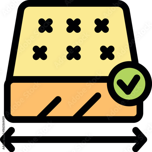 Comfortable mattress with checked mark indicating right size and healthy sleep