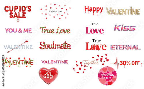 Valentines day elements collage on with hearts and text