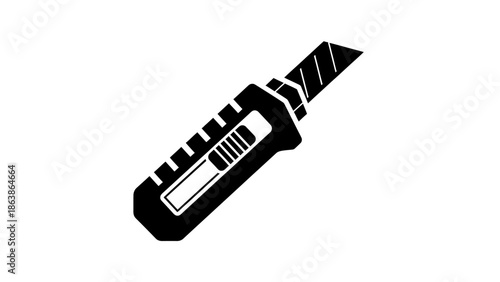 Utility knife icon vector illustration. Paper cutter tool symbol in flat black style isolated on white background.