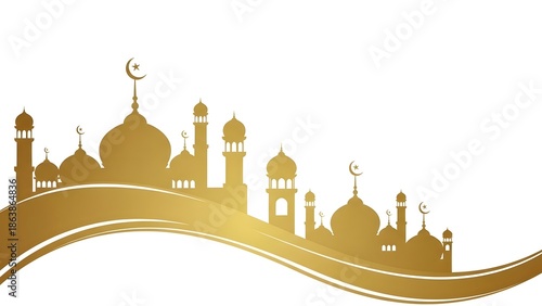 Wallpaper Mural Golden mosque silhouettes with crescent moon Torontodigital.ca