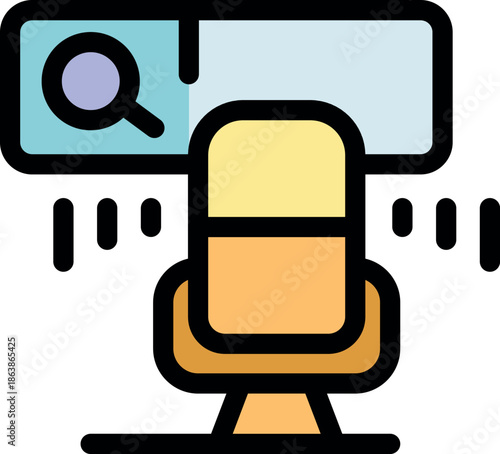 Podcast microphone recording voice search query in search bar, online podcasting and voice search concept