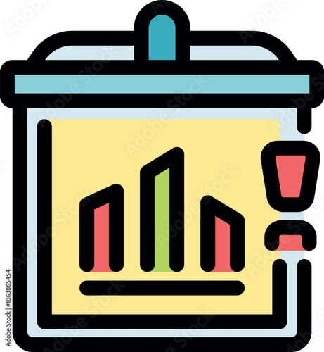 Flip chart displaying a growing bar graph with control buttons, ideal for presentations and business meetings
