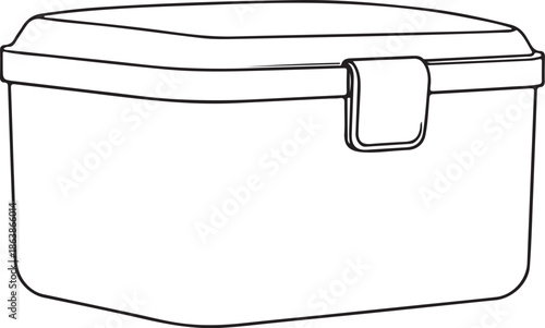 Lunchbox Hand-drawn Sketch Drawing Vector Illustration, Line Linear Symbol Engraving Coloring Book, Black and White Isolated