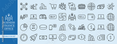 Business, Finance, and Office Outline Icon Set , Corporate, Accounting, Banking, Office Management, and Startup Essentials Vector Pack