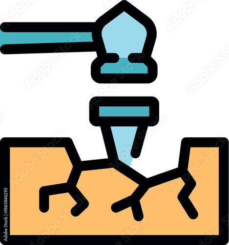 Hammer hitting a chisel breaking ground surface, ideal for demolition or construction projects