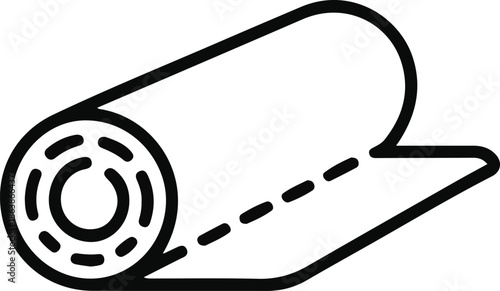 Rolled carpet or fabric icon, Minimal black outline icon of a rolled carpet or fabric with cut line, representing flooring, textiles, renovation, and material concepts.


