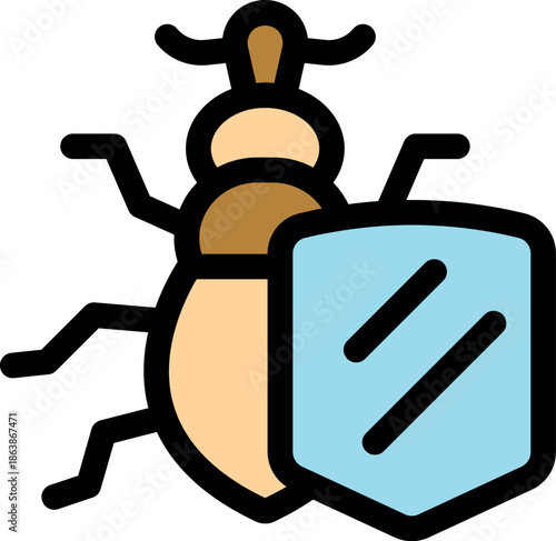 Antivirus software shielding computer from bug virus malware cyber threat, protecting data and system files