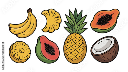 Tropical Fruit Assortment: A vibrant collection of tropical fruits, each bursting with exotic flavors and colors, representing a taste of paradise.