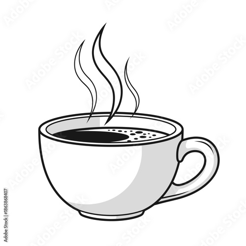 Steaming Hot Coffee Cup Illustration - Black and White