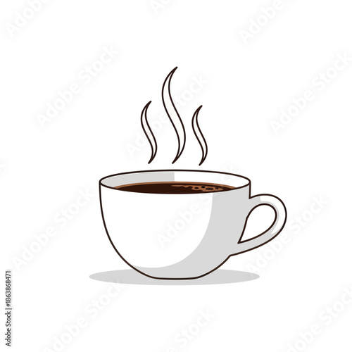 Hot Coffee Cup with Steam, Simple Line Art Illustration on White Background