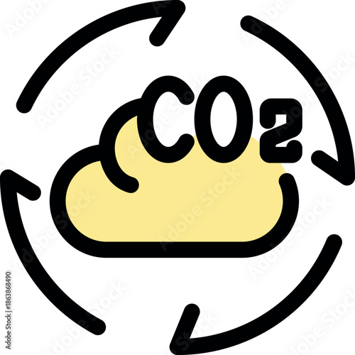 Circular arrows surrounding a cloud with co2 indicating carbon capture, utilization, and storage, promoting environmental sustainability
