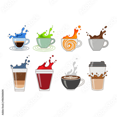 Colorful Coffee Drinks Splash Collection