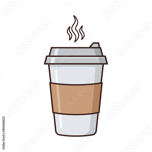 Hot Coffee Cup with Steam, Takeaway Drink, Vector Illustration