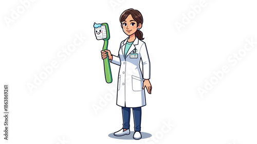 Cartoon Doctor Holding Clipboard and Stethoscope in White Coat Portrait.