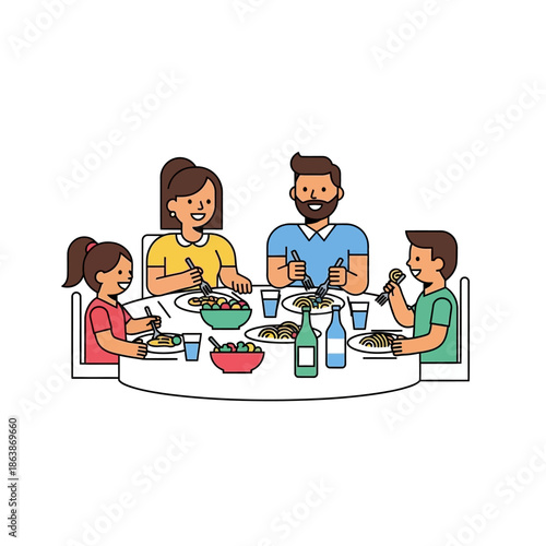Happy Family Eating Dinner Together at Dining Table