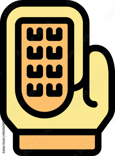 Heat resistant glove protecting hand while using hot surfaces in the kitchen, ideal for cooking and baking