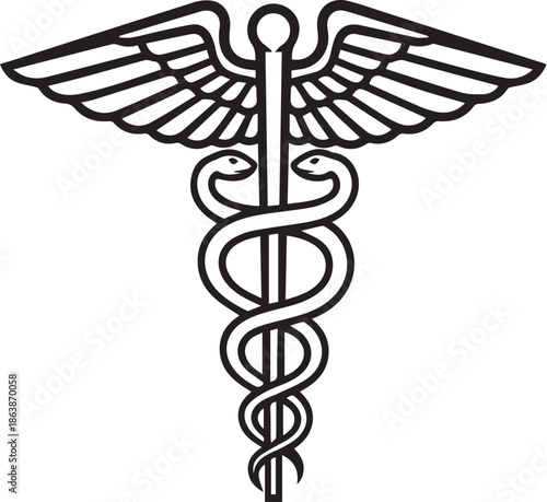 Medical symbol rod of asclepius with wings medical icon