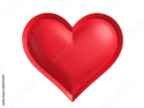 A bright red heart-shaped object against a clean white background, great for use in romantic or love-themed designs