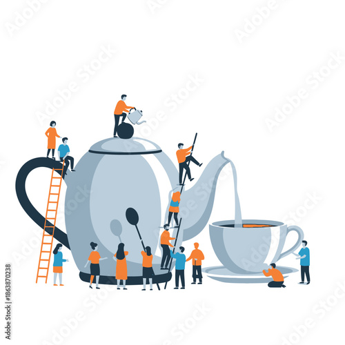 Tiny People Working Together to Prepare Tea