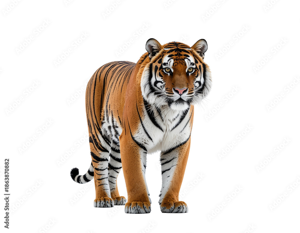 Obraz premium Tiger in bold stance with orange fur and black stripes