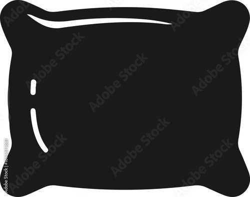 Black Pillow Cushion Silhouette Icon, Simple black pillow silhouette icon representing sleep, comfort, bedding, and home interior concepts, isolated on white background for design use.


