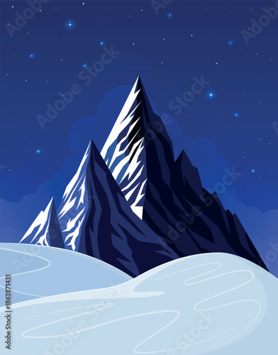 Night winter mountains under starry sky