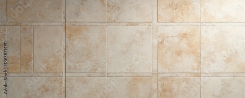 Wallpaper Mural Beige and cream square tiles arranged on floor with natural stone pattern. Light brown marble texture with varied tones creates an earthy, modern aesthetic for home interior renovation. Torontodigital.ca