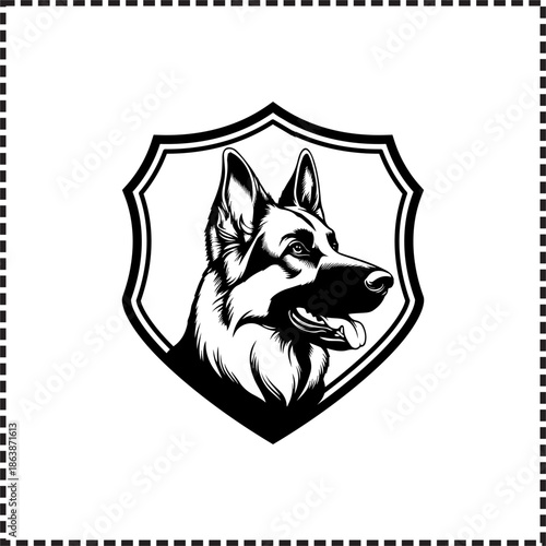 German Shepherd Dog Head Emblem in Shield