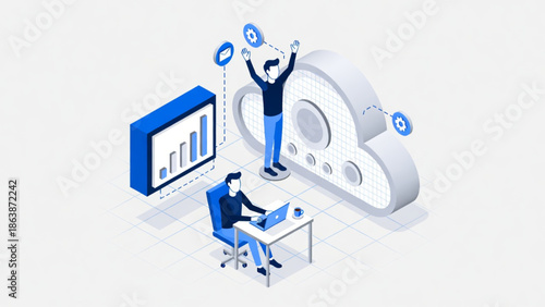 remote work concept vector illustration cloud system