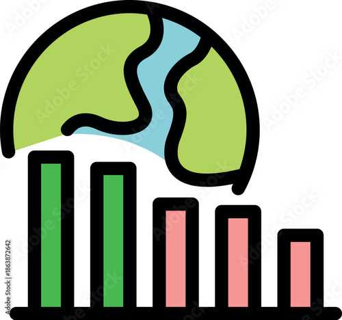 Bar graph showing decreasing values and earth globe representing environmental sustainability issues
