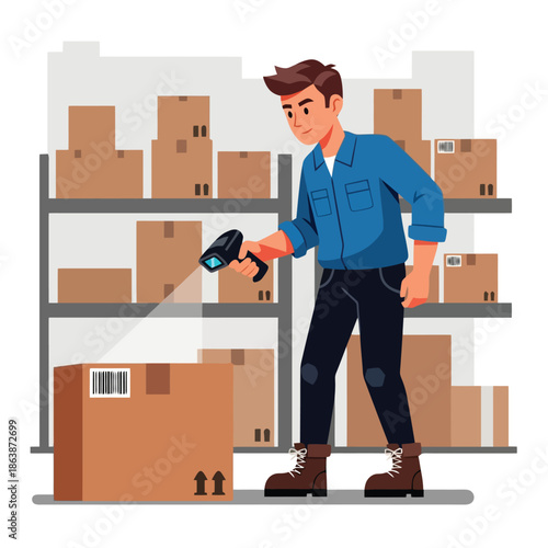 Efficient warehouse worker scanning boxes for inventory management control
