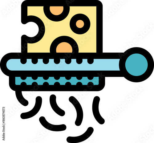 Grater grating cheese block into small pieces, kitchen utensil for cooking and preparing delicious meals