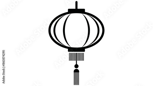 A black silhouette of a traditional Chinese lantern with a vector design, symbolizing Chinese New Year celebrations against a clean white background.