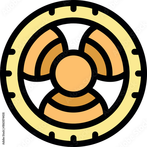 Stylized illustration of a circular fan with three blades