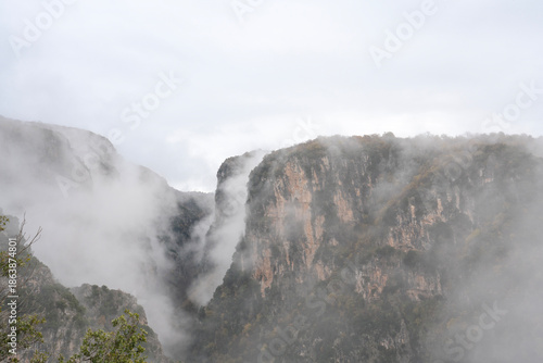 Mysterious mist in a mountain canyon