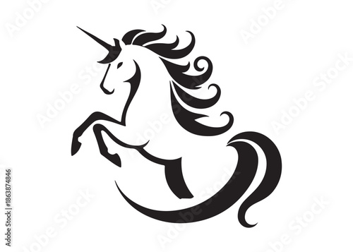 unicorn horse logo silhouette vector, magical fantasy horse logo silhouette illustration, vector unicorn  horse with horn logo, horse animals magic fantasy logo vector silhouette on white background