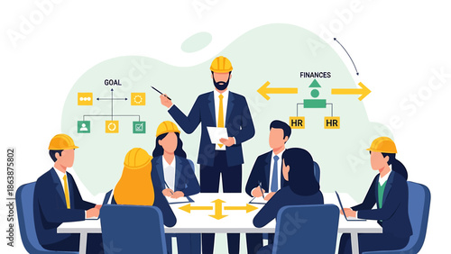 Business meeting with team discussing project strategy.