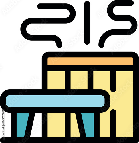 Wooden sauna cabin emitting relaxing steam, with bench, representing wellness, heat therapy, and relaxation