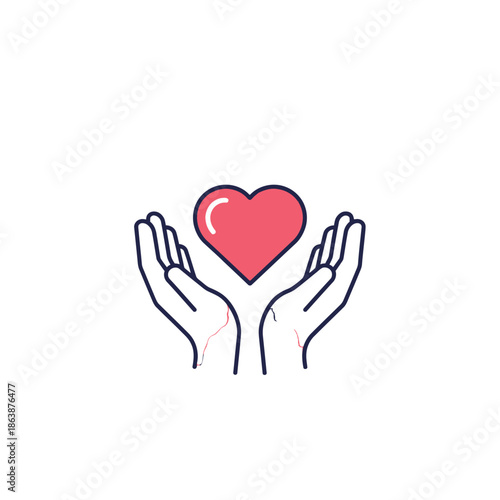 Hands holding a red heart symbolizing love and care.