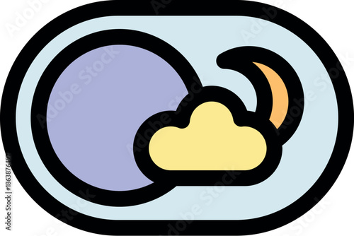 Night mode toggle icon with moon and cloud covering sun, symbolizing transition to sleep or nighttime mode