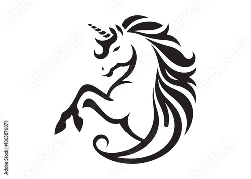 unicorn horse logo silhouette vector, magical fantasy horse logo silhouette illustration, vector unicorn  horse with horn logo, horse animals magic fantasy logo vector silhouette on white background