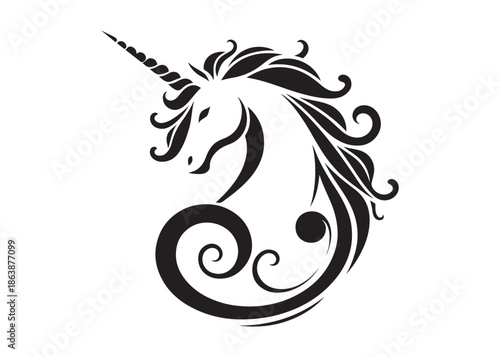 unicorn horse logo silhouette vector, magical fantasy horse logo silhouette illustration, vector unicorn  horse with horn logo, horse animals magic fantasy logo vector silhouette on white background