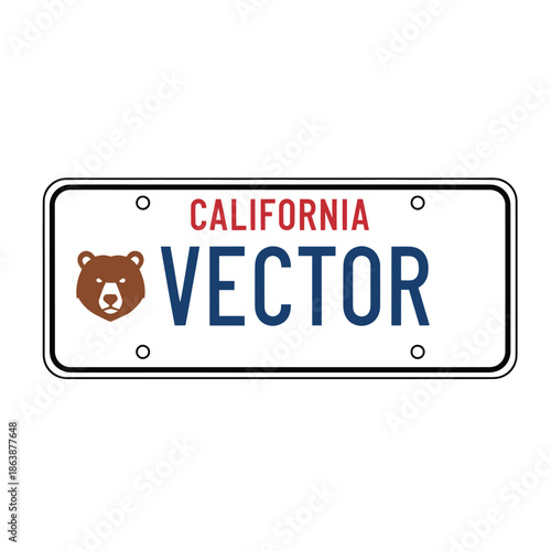 California License Plate with Bear and VECTOR Text Design.
