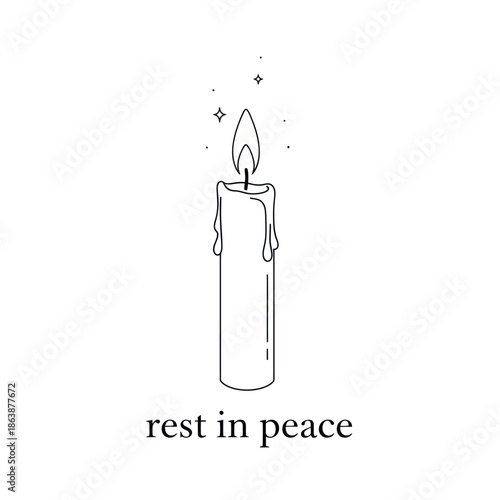 Candle Flame with Rest in Peace Message.