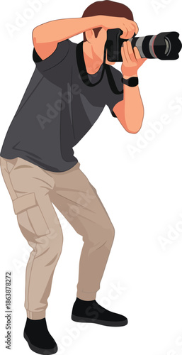 Talented photographer focusing camera lens for stunning outdoor shots