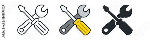 A set of illustrated wrenches and screwdrivers in various styles, showcasing versatility and tool design.