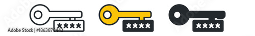 Stylized key icons in three designs: outline, color-filled, and solid black, representing security and access.
