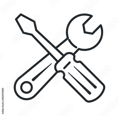 A minimalist illustration of a wrench and screwdriver crossed over each other, perfect for tool-related themes.