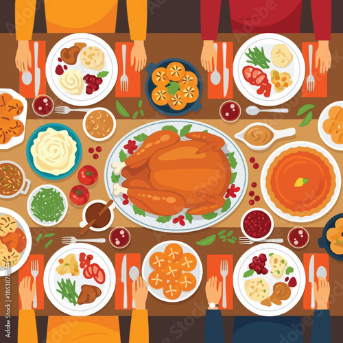 Gather your family for this heartwarming Thanksgiving feast illustration